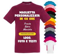 PACDESIGN Maglietta Personalizzata Bambino 100% Cotone - Tshirt Personalizzate Bambini e Ragazzi con Foto, Logo, Nome, Frasi - Ideale per Feste, Campo Scuola, Grest (Rosso Burgundy - 0/1 Anni)