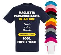 PACDESIGN Maglietta Personalizzata Bambino 100% Cotone - Tshirt Personalizzate Bambini e Ragazzi con Foto, Logo, Nome, Frasi - Ideale per Feste, Campo Scuola, Grest (Navy - 7/8 Anni)