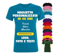 PACDESIGN Maglietta Personalizzata Donna 100% Cotone - Tshirt Personalizzate con Foto, Logo, Nome, Frasi - Regali e Gadget Personalizzati (Turchese - L)