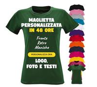 PACDESIGN Maglietta Personalizzata Donna 100% Cotone - Tshirt Personalizzate con Foto, Logo, Nome, Frasi - Regali e Gadget Personalizzati (Verde Bosco - L)