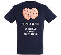 PACDESIGN Magliette Addio al Celibato Sposo e Amici Personalizzate - T-Shirt Maglia Personalizzabile Uomo 100% Cotone - Gadget Addio al Celibato (Sposo Esplicito - Blu Navy - S)