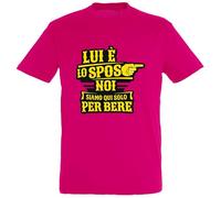 PACDESIGN Magliette Addio al Celibato Sposo e Amici Personalizzate - T-Shirt Maglia Personalizzabile Uomo 100% Cotone - Gadget Addio al Celibato (Lui è Lo Sposo - Fucsia - M)