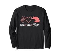 Pace, Amore, maiali, Hippie, Cuore, Mano, Segno, Silhouette Maglia a Manica