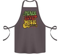 Pace Amore Musica Chitarra Hippy Fiore Potere Grembiule In Cotone 100% Biologico