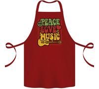 Pace Amore Musica Chitarra Hippy Fiore Potere Grembiule In Cotone 100% Biologico