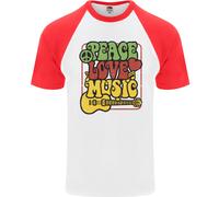 Pace Amore Musica Chitarra Hippy Flower Power Maglietta Baseball S/S Uomo