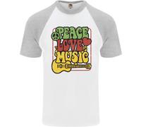 Pace Amore Musica Chitarra Hippy Flower Power Maglietta Baseball S/S Uomo
