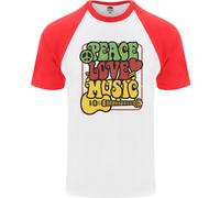 Pace Amore Musica Chitarra Hippy Flower Power Maglietta Baseball S/S Uomo