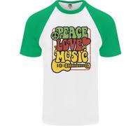 Pace Amore Musica Chitarra Hippy Flower Power Maglietta Baseball S/S Uomo