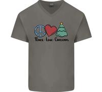 Pace Amore Natale Xmas Maglietta In Cotone A V Per Uomo