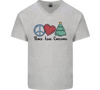 Pace Amore Natale Xmas Maglietta In Cotone A V Per Uomo
