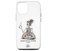 Pace Interiore Caos Esterno Scheletro Caffè Halloween Yoga Custodia per iPhone 12/12 Pro