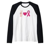 Pace. L'Amore. Consapevolezza del Cancro al Sen. Nastro Meme Maglia con Maniche Raglan