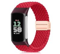 PaceBid Nylon Cinturino per Fitbit Charge 6/5, Uomini Donne Sport Intrecciato Nylon Magnetico Elastico Bracciali Cinturini di Ricambio per Fitbit Charge 5/6 - Rosso