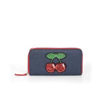 PACHA - Portafoglio Zip Around, All'interno Doppio Soffietto E 4 Spazi Porta Card, Tasca Centrale Porta Monete Chiusa Con Zip, Con Dettagli In PU Rosso, Formato Cm 18x9hx2 - Blu/Rosso