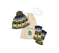 Pachamama Berretto da donna in lana abbinato, berretto con pompon e scaldamani/polsi, set regalo da 2 pezzi, foderato in pile lavorato a mano, design a pecora, multicolore, taglia unica, fatto a mano