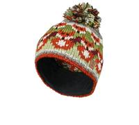 Pachamama Berretto da donna in lana con pompon foderato a mano volpe multicolore taglia unica fatto a mano extra caldo commercio equo e solidale, Marrone, verde, grigio, farina d'avena, taglia unica-M