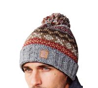 Pachamama Berretto da uomo in lana con pompon foderato in pile lavorato a maglia a mano classico Fairisle taglia unica fatto a mano extra caldo commercio equo e solidale, Grigio, L/taglia unica