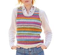 Pachamama Canotta da donna in lana, senza maniche, lavorata a mano, a pois, multicolore, calda, commercio equo e solidale, multicolore, M