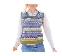 Pachamama Canotta da donna in lana, senza maniche, lavorata a mano, tradizionale, Fair Isle, calda, commercio equo e solidale, Oliva, L