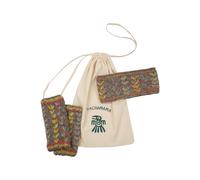 Pachamama Fascia da donna in lana abbinata per mani/polsi e orecchie, set da 2 sacchetti regalo, foderato in pile, lavorato a mano, motivo floreale ricamato, multicolore, taglia unica, fatto a mano