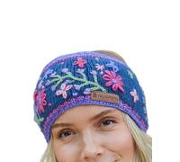 Pachamama Fascia scaldaorecchie da donna in lana, foderata in pile, lavorata a mano, ricamata, blu, taglia unica, commercio equo e solidale