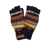 Pachamama Guanti da donna in lana senza dita lavorati a mano a righe screziate blu multicolore taglia unica fatti a mano extra caldo commercio equo e solidale, blu, multicolore, Taglia unica