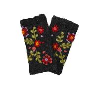 Pachamama Scaldamussi da donna in lana, foderato in pile, lavorato a mano con fiori ricamati, multicolore, taglia unica, fatto a mano, extra caldo, commercio equo e