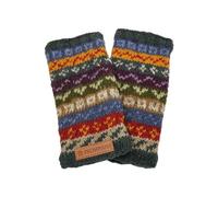 Pachamama Scaldamussi da donna in lana, foderato in pile, unico lavorato a mano, Fair Isle, multicolore, taglia unica, fatto a mano, extra caldo, commercio equo e solidale