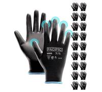 PACIFIC 18 Paia Guanti da Lavoro Sicurezza Nero - Rivestimento in PU Antiscivolo, Leggeri e Traspiranti con Presa Forte, Ideali per Lavori Generali, Giardinaggio, Uomini e Donne, Taglia 7/S