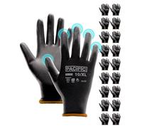 PACIFIC 18 Paia Guanti da Lavoro Sicurezza Nero - Rivestimento in PU Antiscivolo, Leggeri e Traspiranti con Presa Forte, Ideali per Lavori Generali, Giardinaggio, Uomini e Donne, Taglia 10/XL