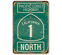Pacific Coast Highway California 1 North 20 x 30 cm, targa decorativa in latta vintage, per casa, cucina, fattoria, giardino, pub, uomo, grotta, divertente decorazione da parete