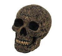 Pacific Giftware Black Carved Skull with Gold Flower Arrangement Outlines Resin Figurine Home Decor Statue
