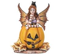 Pacific Giftware Statua di fata di zucca, statuetta da giardino in miniatura, accessori per esterni o interni, decorazione da tavolo da scrivania 13,5 x 10,5 x 17,5 cm