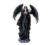 Pacific Giftware Statuetta gotica messaggero angelo scuro in abito nero fluente con teschio e ali di corvo, decorazione fantasy, per ambienti gotici e Halloween, altezza 33,50 cm