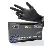Pacific - Guanti in nitrile nero resistente, 8 mm, per uso alimentare, senza lattice, meccanici, con impugnatura testurizzata a diamante, taglia L