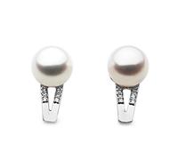 Pacific Pearls® Orecchini di perle Akoya bianche da 9 mm con diamanti cesto...