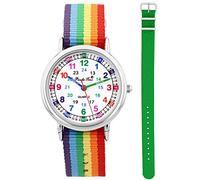 Pacific Time Orologio da polso per bambini e bambine, molto leggibile, cinturino in tessuto arcobaleno + analogico al quarzo, verde, cinghia