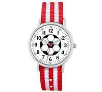 Pacific Time Orologio da polso per bambini, ragazzo, ragazza, calcio, sportivo, con lancette luminose, analogico, al quarzo, 86921 - Rosso/Bianco, cinghia