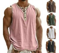 Pacificozy Henley - Maglietta da uomo vintage, traspirante, senza maniche, con tre bottoni, estiva, casual, per palestra, uso quotidiano, rosa, M