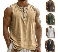 Pacificozy Henley - Maglietta da uomo vintage, traspirante, senza maniche, con tre bottoni, estiva, casual, per palestra, uso quotidiano, Giallo, XXL
