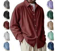 Pacificozy Men's Shirts, Mokaloha Men's Stylish Corduroy Urban Casual Daily Long-Sleeved Shirt, Soft & Comfortable (Wine Red,14XL)