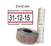 PACK 10 ROTOLI 1000 ETICH. 21x12mm BIANCO PERM. con RIGHE ROSSE Printex