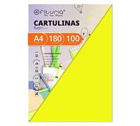 Pack 100 Cartulinas Color Amarillo Fluor Tamaño A4 180g
