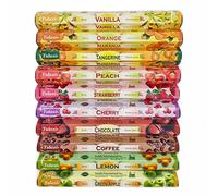 Pack 12 scatole di incenso naturale dolce e fruttato assortito - 6 diversi profumi - Profumi assortiti - Cannella, vaniglia, cocco, mela e altro - Casa, meditazione, yoga, spirituale - 240 baston