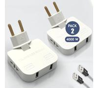 PACK 2 Adattatore Presa Piatta Salvaspazio da Muro con 2 Uscite Schuko e 2 Porte USB, Tripla Presa Compatta 4000W per Casa Ufficio e Viaggi Colore. 3 Stars. Bianco. 3 Stars.