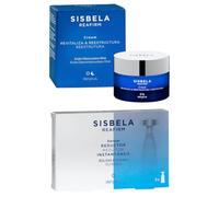 Pack 2 - Crema Viso Rivitalizza e Ristruttura 50 ml. con acido Ribonucleico RNA tutti i tipi di pelle + siero riduttore istantaneo di borse e occhiaie Sisbela Reafirm. Confezione da 5 pezzi da 2 ml.