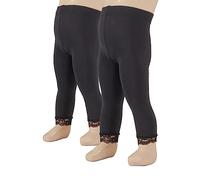 PACK 2 PAIA - LEGGINGS CORTI PER NEONATI CON PIZZO, PANTACOLLANT LEGGINGS PER NEONATI CON PIZZO | 12-18 - 24 MESI | NERO, BIANCO | CALZETTERIA ITALIANA | (12 MESI, 2 PAIA - NERO)