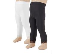 PACK 2 PAIA - LEGGINGS CORTI PER NEONATI CON PIZZO, PANTACOLLANT LEGGINGS PER NEONATI CON PIZZO | 12-18 - 24 MESI | NERO, BIANCO | CALZETTERIA ITALIANA | (18 MESI, 1 BIANCO + 1 NERO)
