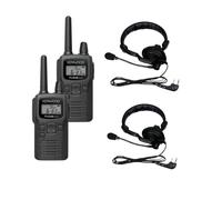 Pack 2x Kenwood PKT-300E + 2 headset con archetto e microfono Set da 2 ricetrasmettitori PMR446 compatti e senza licenza, con audio nitido, utilizzo